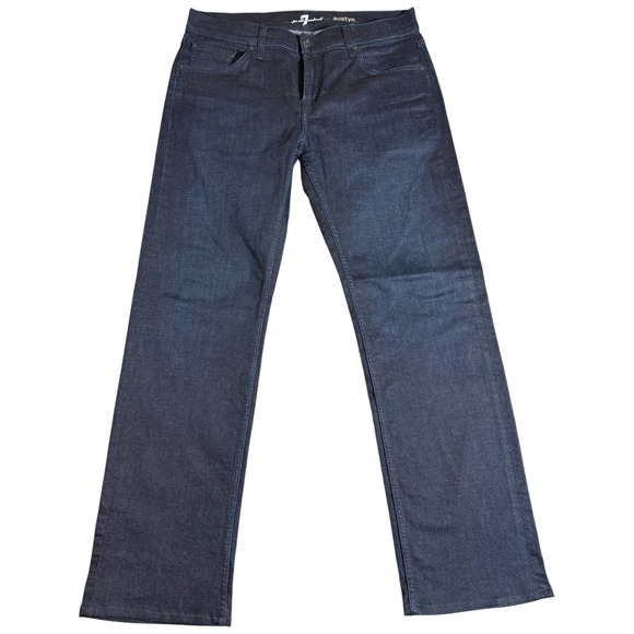 7 For All Mankind Men's Austyn Blue Jeans Size 34x32 Dark Blue Straight Boot - Picture 1 of 4